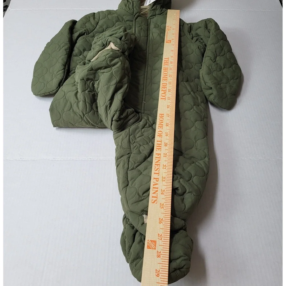 First Impressions 18 months Quilted Sherpa Lined Snowsuit Hooded Olive Green NWT